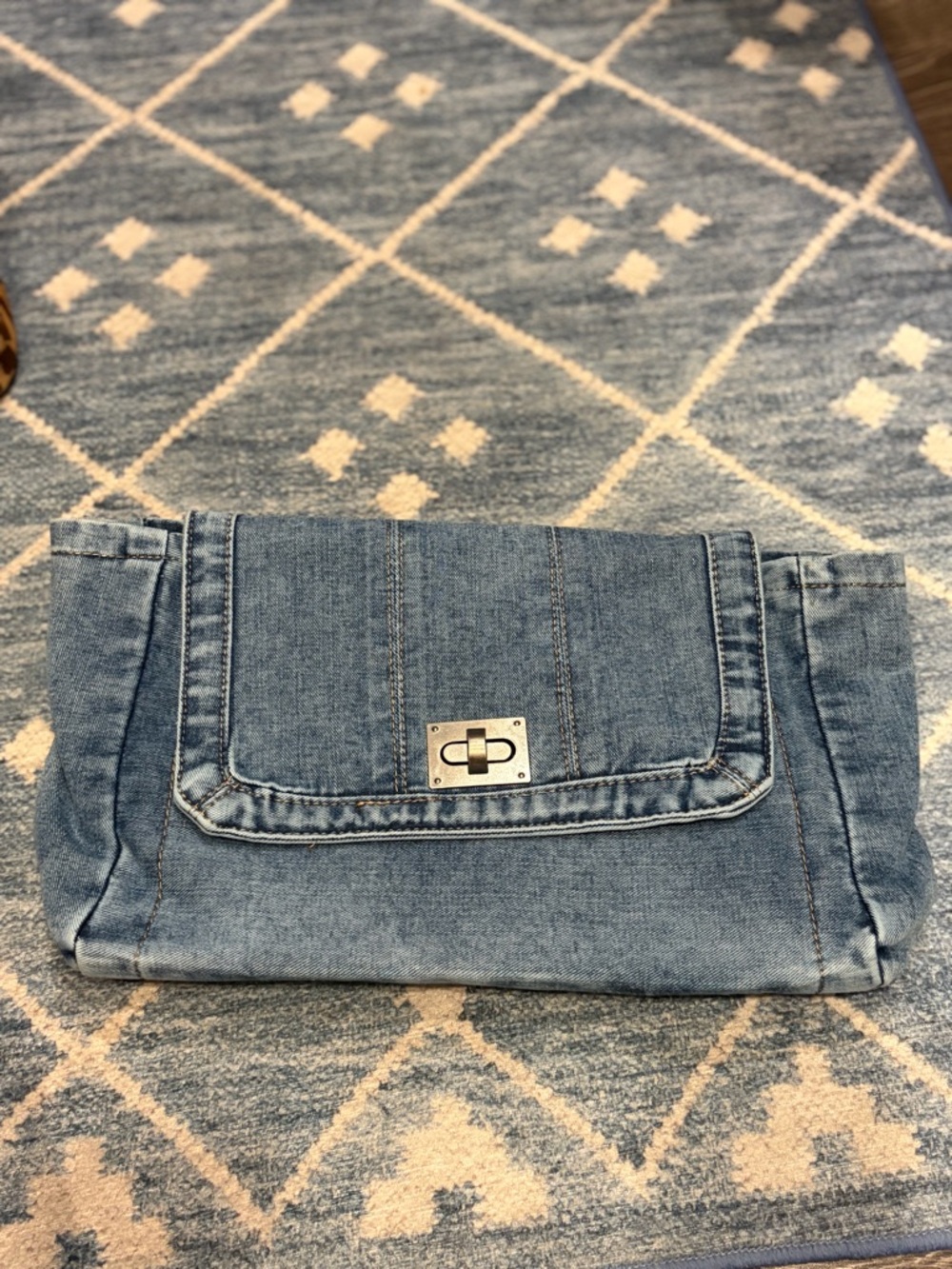Denim Foldover Clutch with Turn-Lock Closure